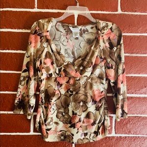 Cream/brown/pink/ floral print half sleeve blouse